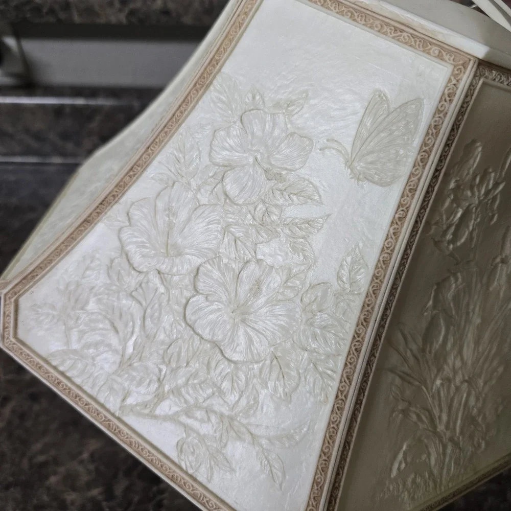 Vintage 1950's Celluloid Lithophane 6‎ Panel Floral Scene Lamp Shade